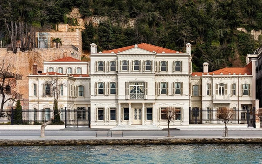 The stunning white facade of the historic Kocataş Mansion at Six Senses Istanbul, showcasing 19th-century Ottoman architecture on the Bosphorus.